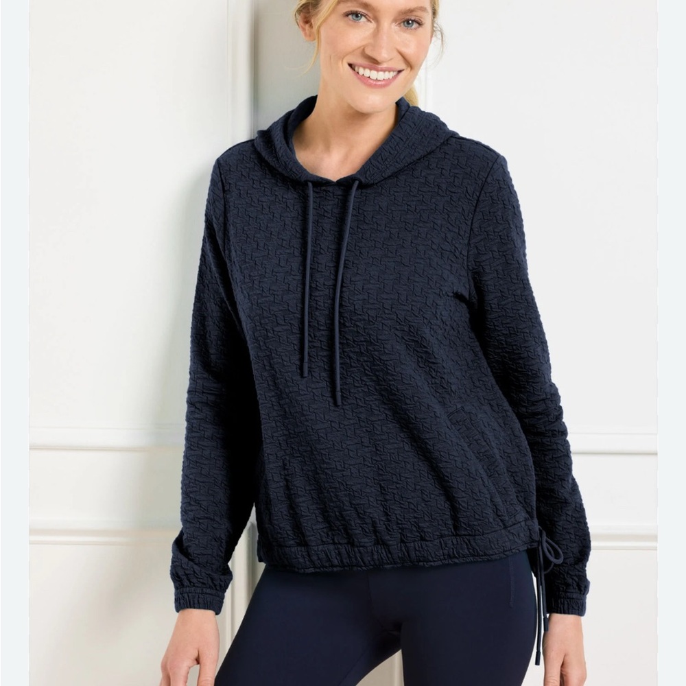 TALBOTS 2X textured jacquard drawstring hoodie Navy Blue Women's $129 plus size